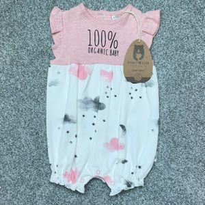 New with tags - Rabbit Bear Organic onesie - 0-3 months - pink, white, black